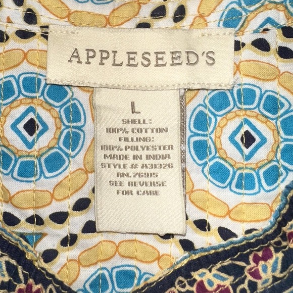 Appleseed's Reversible Quilted Yellow‎ Floral Geo Cotton Button Jacket Women's L - Picture 3 of 11